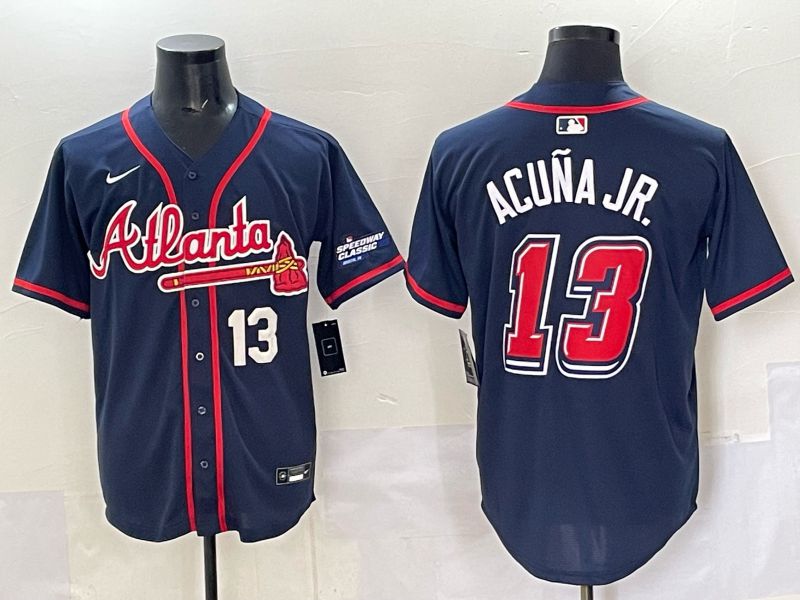 Men Atlanta Braves #13 Acuna jr Drak Blue Nike 2025 MLB Jersey style 03